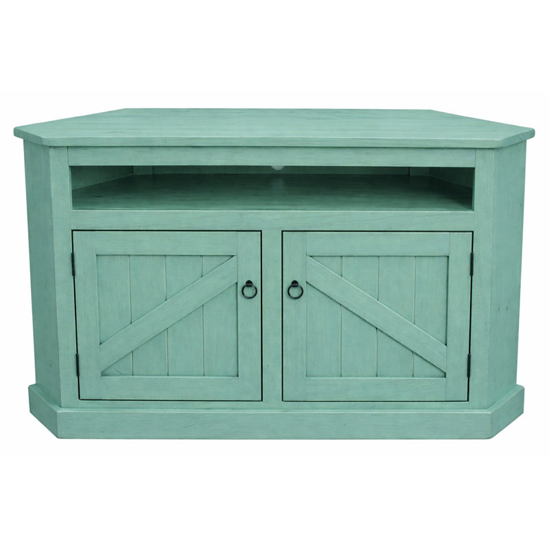 Benji Unfinished Corner TV Stand for TVs up to 65", Aquamarine