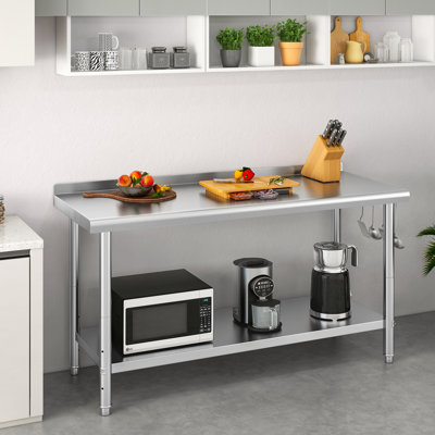 Adjustable Stainless Steel Table for Prep & Work with Backsplash by Balconera