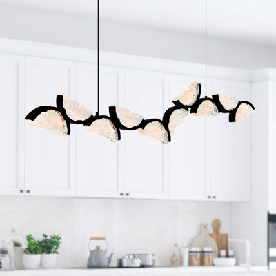 Integrated LED 70" Black Modern Chandelier with Handmade Textured Glass for Dining Room Foyer Bedroom Living Room