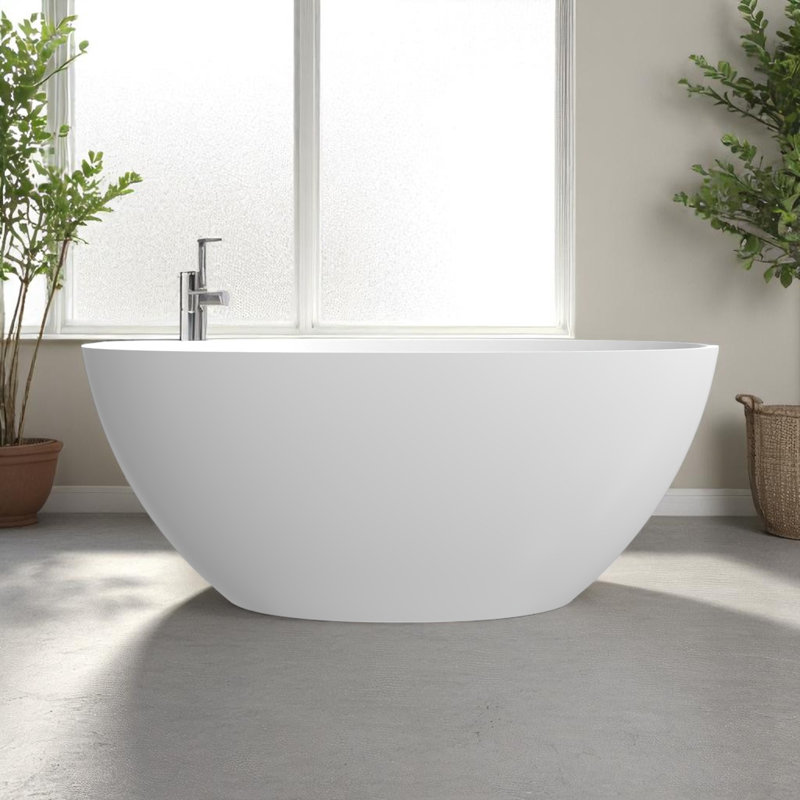 67'' X 31.5'' Freestanding Soaking Solid Surface Stone Resin Bathtub, White