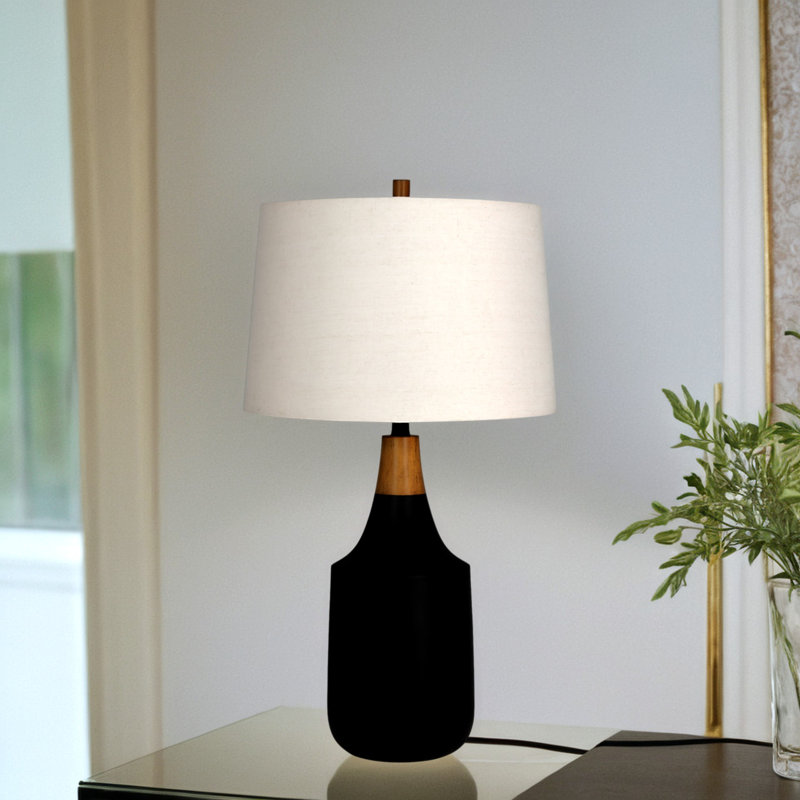 Lampe de table 30 po, noir / bois (ensemble de 2)