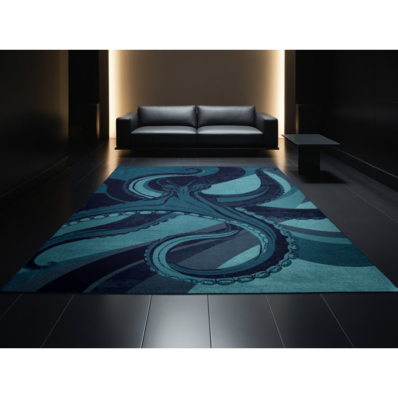 Tapis bleu doux et moelleux Tockington Octopus, 2 pi x 3 pi