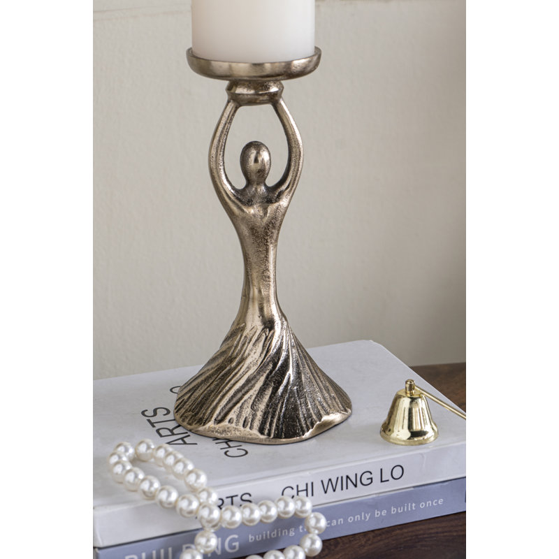 Porte-pilier en aluminium doré D4.5X11.5 "avec motif abstrait de dame, H 9,5 po x l 4,5 po x P 4,5 po