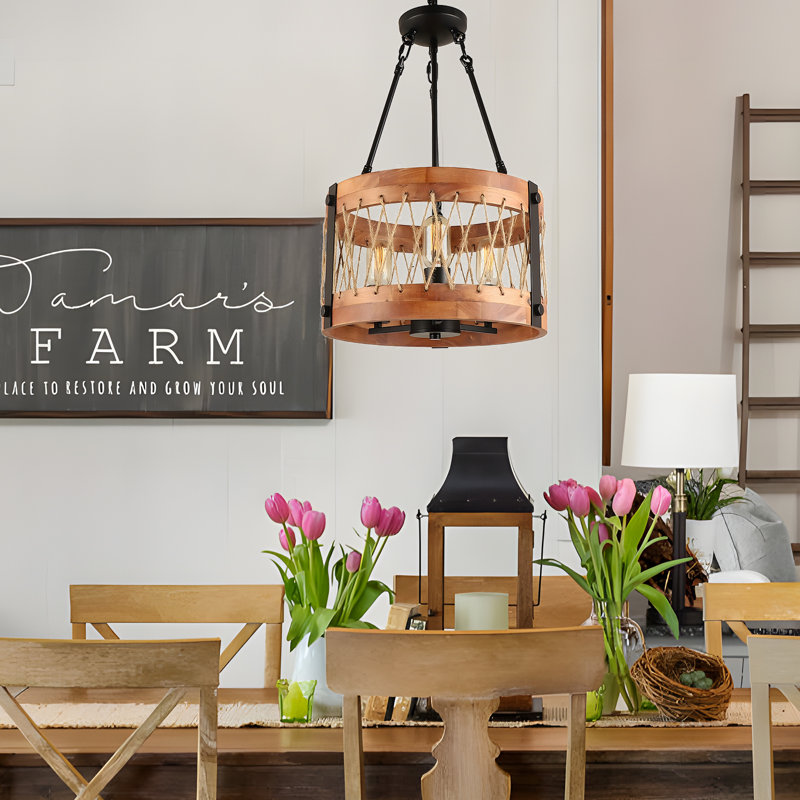 Leota 3 - Light Lantern Drum Round Chandelier Dining Room Lighting Fixture