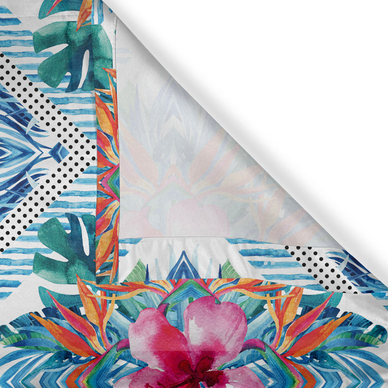 Ambesonne Floral Design Grommet Curtain Dreamy Leafy Pattern Sea Blue Teal Pale Pink, 50" W x 108" L