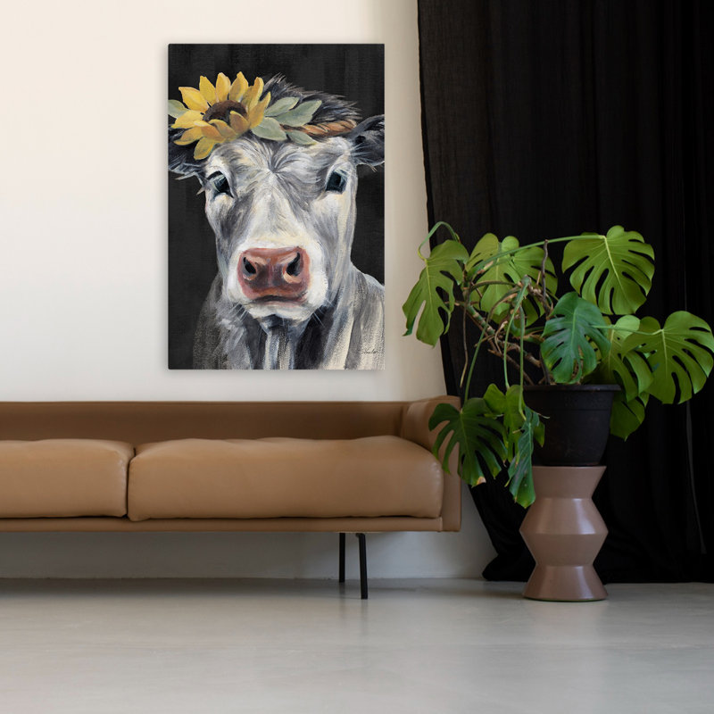 Jolie vache sur fond noir - Boho bohémien noir, H 48 po x l 32 po