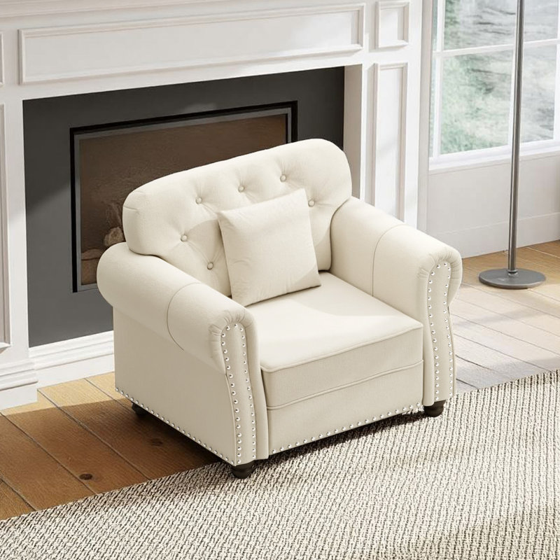 Canapé Chesterfield 41,3 po Mid-Century, Beige