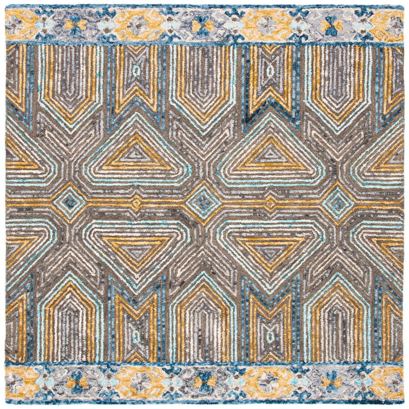 Brashear Hand Tufted Wool And Cotton Geometric Rug, Square 6'