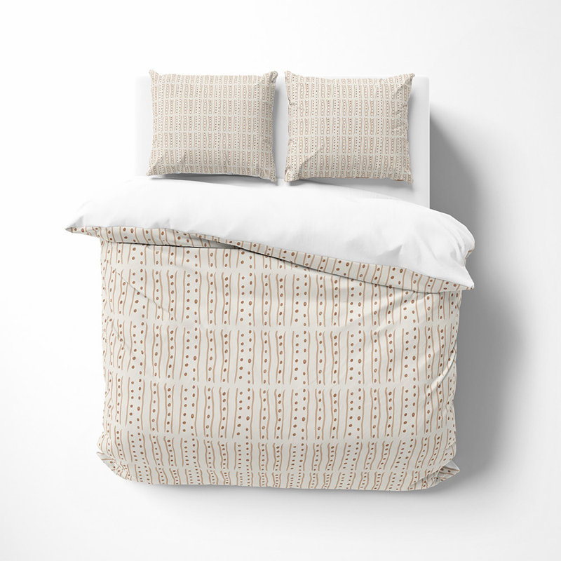 Housse de couette et taies décoratives blanches à pois brun clair et à motifs segmentaires