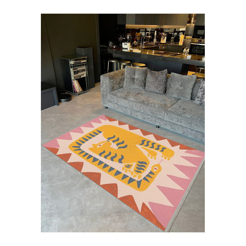 Tapis décoratif moderne à motif de serpent et de tigre jaune entrelacé Yellow Tones