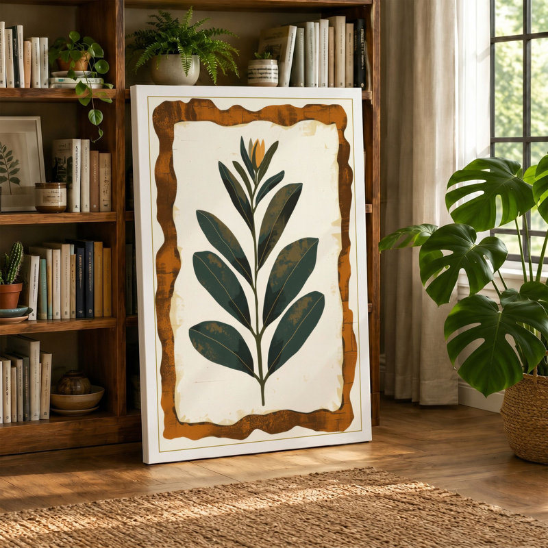 Study in Green Botanical - Wrapped Canvas, 24x16 - 61.0 x 40.6 cm, Terracotta Border