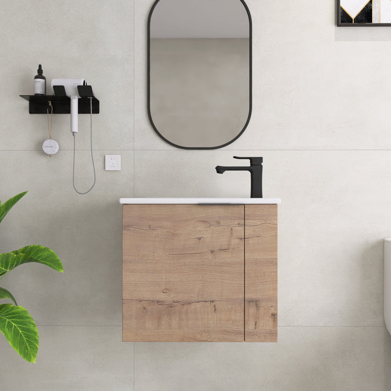 Meuble-lavabo simple mural 22 po Creedan - Portes à fermeture douce et plateau en céramique, Beige