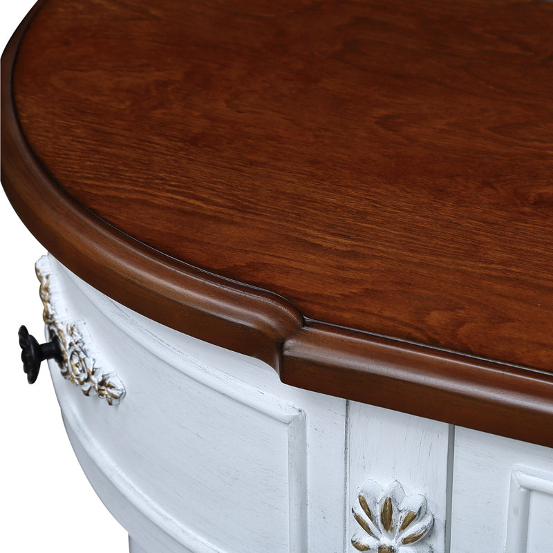 Retro Curved Wood Console Table, 52 Inch Circular Half Moon Sofa Table With Open Shelf And 2 Drawers, Solid Wood Entry Table For Living Room, Hallway