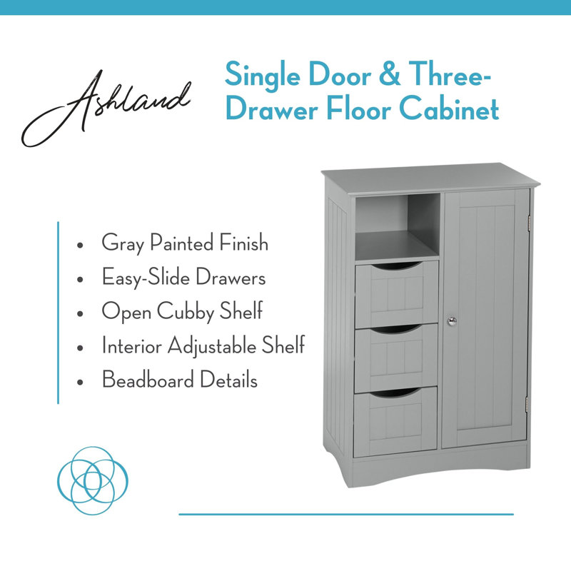 Gray MDF Freestanding Bathroom Storage Cabinet with Adjustable Shelving