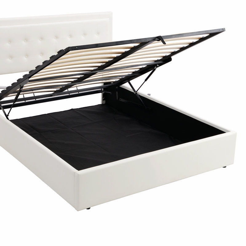 Lit plateforme avec rangement en cuir Duchesne, Blanc