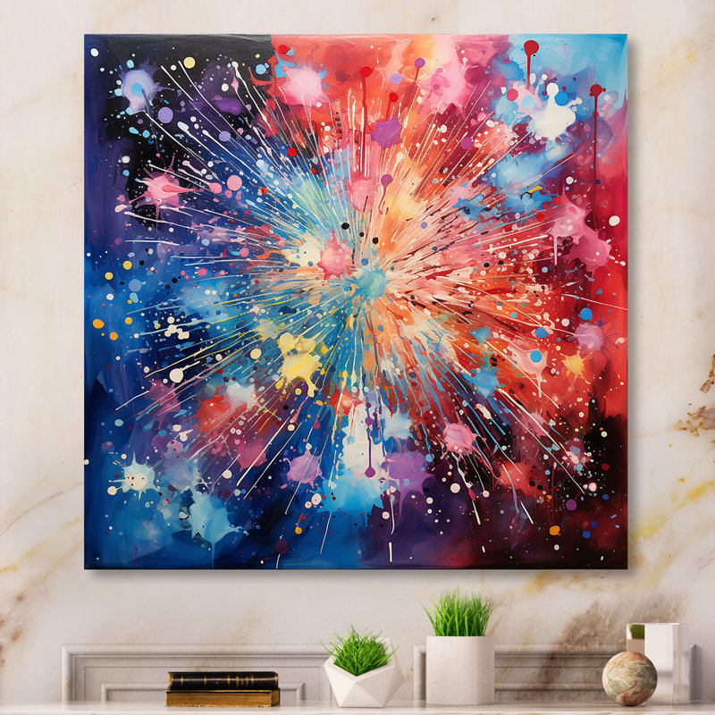 Symphonie colorée de feux d'artifice I - art mural en métal, H 16 po x l 16 po