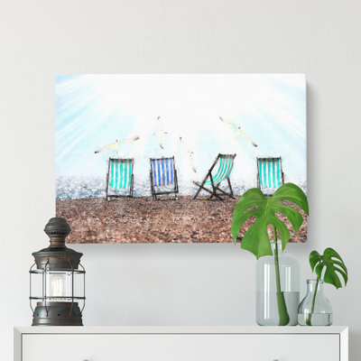 Deckchairs On Brighton Beach - Wrapped Canvas Painting