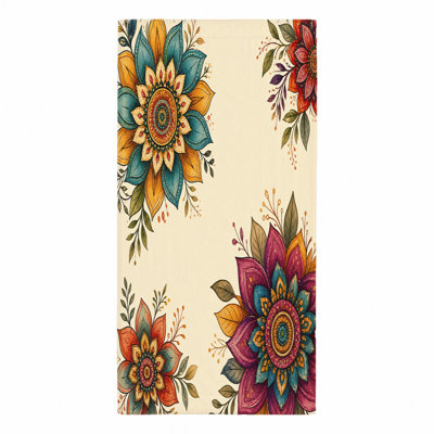 1 serviette de plage bohémienne Mandala, motif floral éclatant avec des teintes orange et mauve sarcelle, grande microfibre pour piscine, voyage, yoga