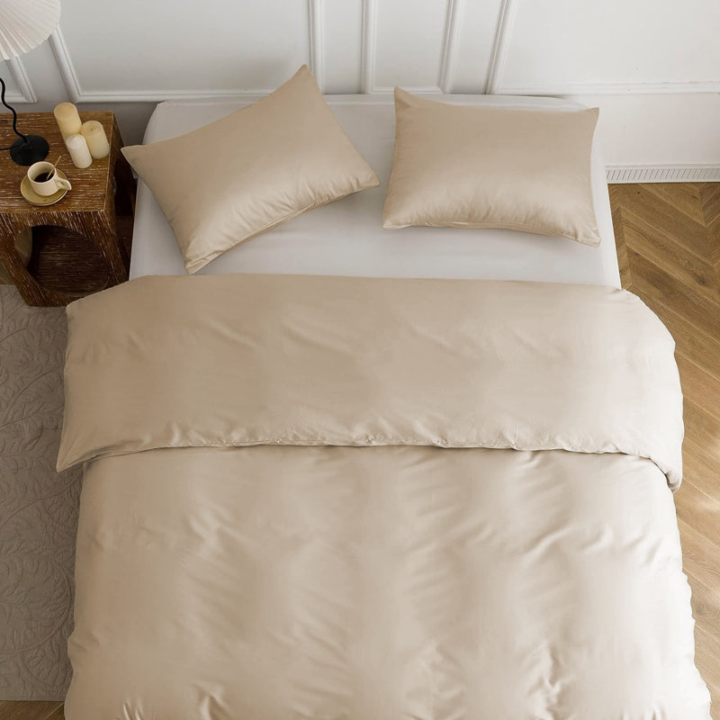 Nitzy Super Soft Reversible Plain Duvet Cover with Pillowcases, UK Single - DE 137 x 200 cm, Beige