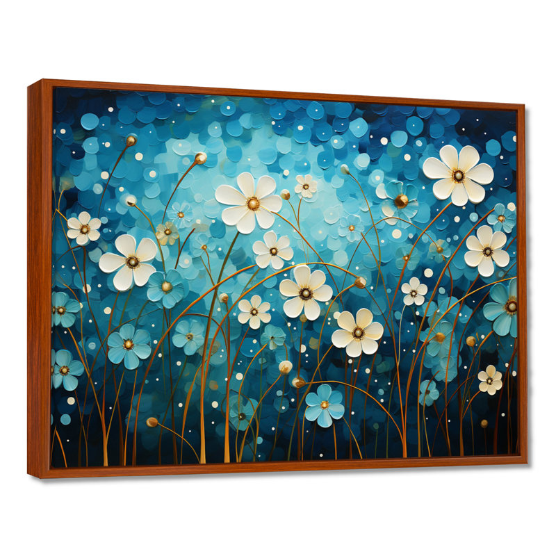 «Turquoise Tranquility», art mural abstrait, H 16 po x l 32 po x P 1 po, Cadre flottant brun