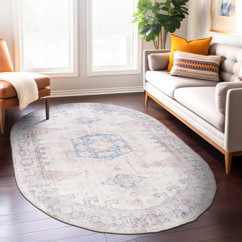 Tapis beige antidérapant Labarbera, Ovale 5 pi x 7 pi