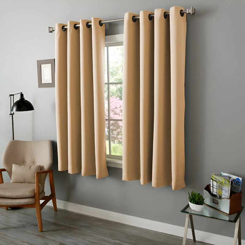 Cariya Small Window Eyelet Blackout Thermal Curtains  – Light Blocking & Energy Efficient, Beige, 117cm Width x 137cm Drop
