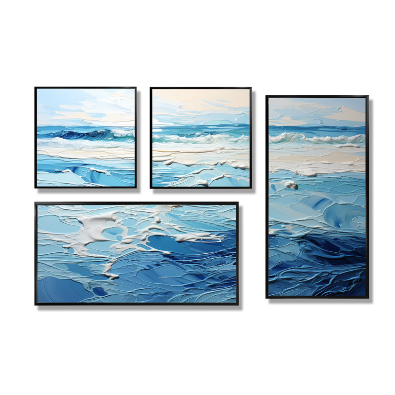 «Waves of the Coast II», art mural bleu et blanc, Noir, Impression encadrée sans passe-partout