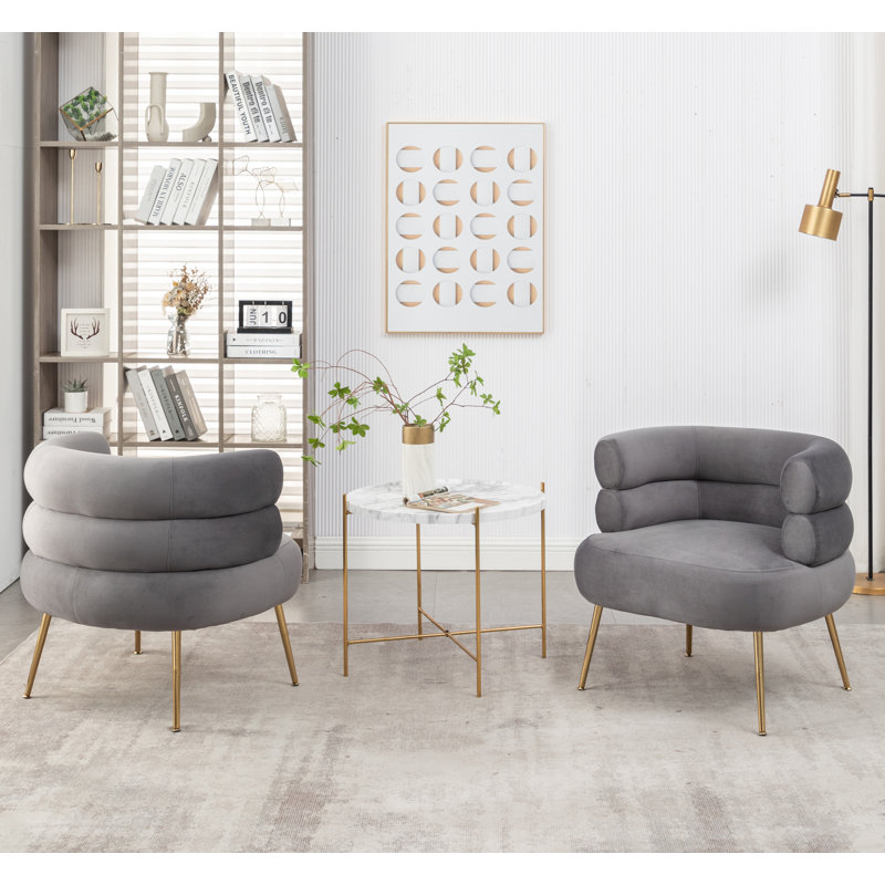 Demetrius Upholstered Barrel Chair, Gray Velvet