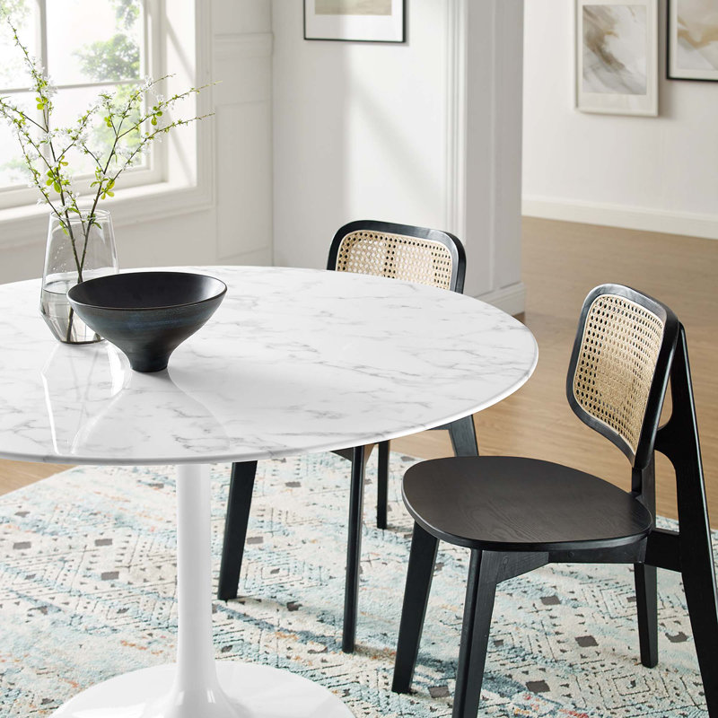 Round Artificial Marble Dining Table by , Black, Gray, 29.5" H x 47" W x 47" L