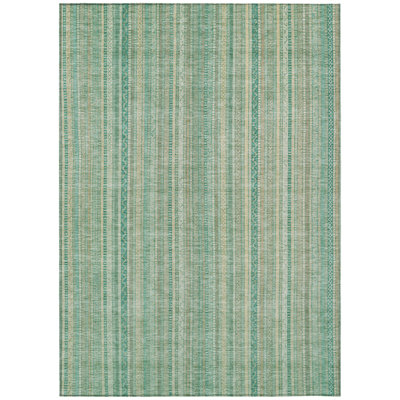 3' X 5' Aqua Beige And Teal Blue Striped Washable Indoor Outdoor Area Rug