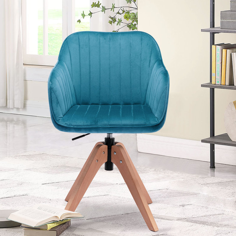 Gracie Mills Camden Tufted Teal Blue and Natural Upholstered Velvet Dining Arm Chair, Teal Blue, Teal Blue