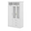 Modern Wardrobe Armoire With LED Lighting, Glass Doors, Drawers, Gold Handles