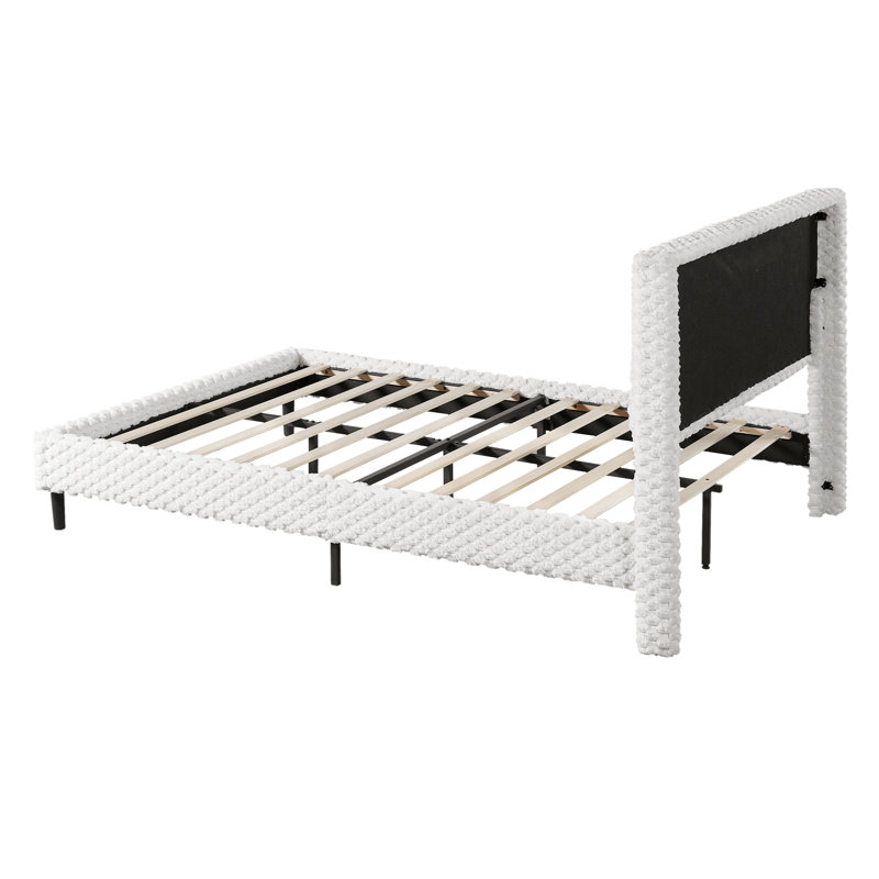 Lit tapissier contemporain Solara, Grand, Blanc