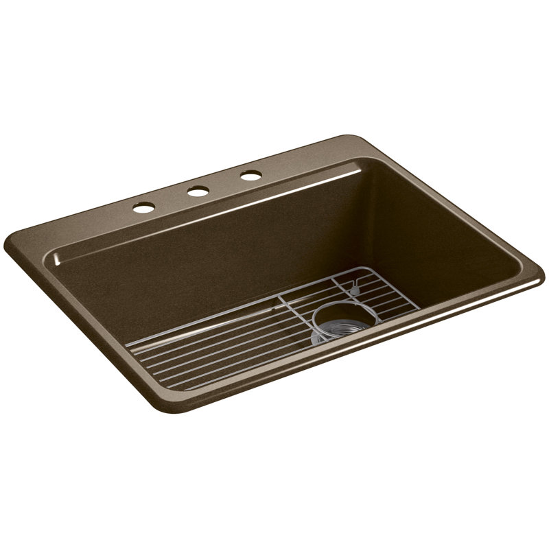 Riverby 27" L x 22" W Drop-In Kitchen Sink, Black/Tan, 3 Hole