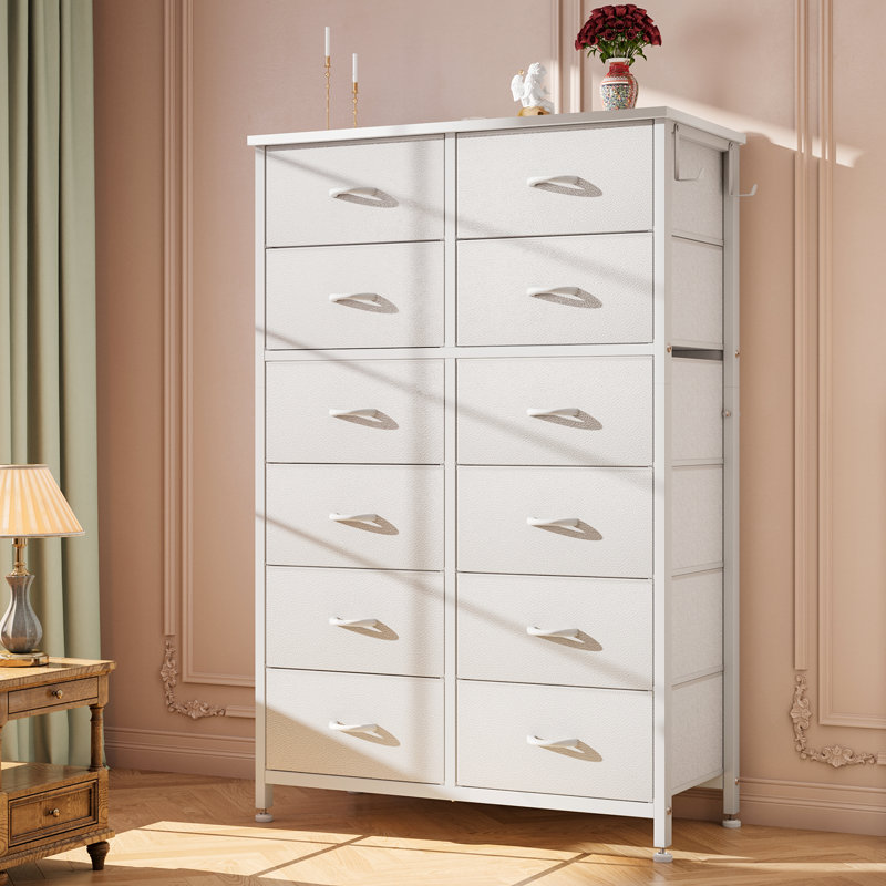 Commode 12 tiroirs Rocki, Blanc / blanc