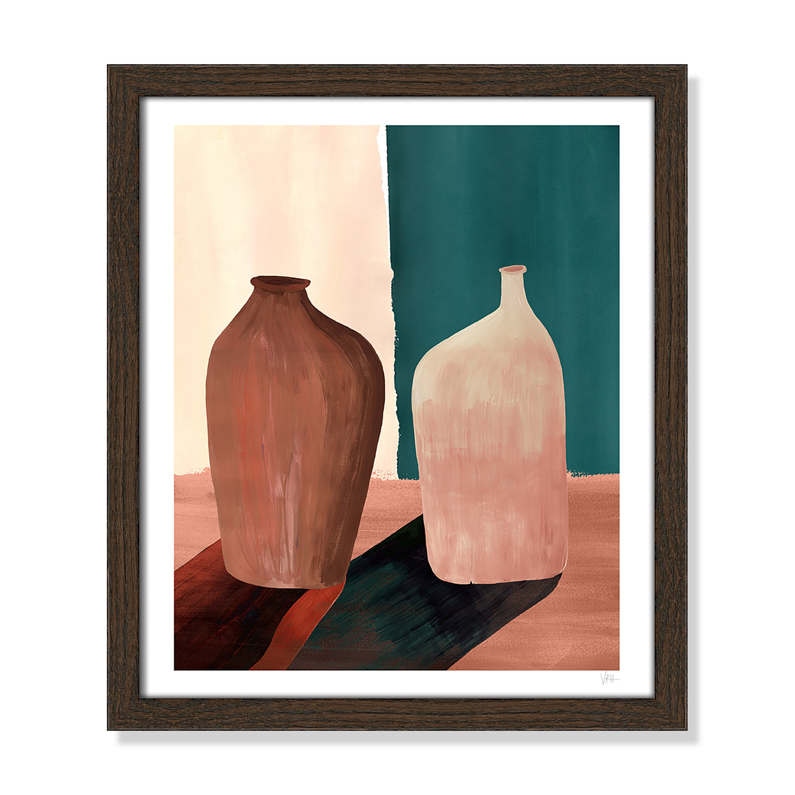 Contrast Pots Print by Violets Print House, 13'' W x 15'' H, Framed Print, Walnut Woodgrain