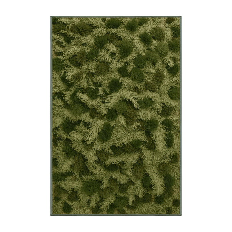 Machine Washable Botanical Green Area Rug, Rectangle 6' x 9'