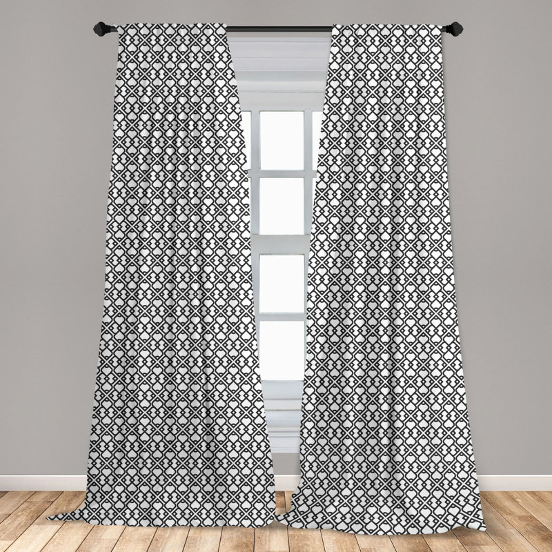 White and Charcoal Geometric Polyester Rod Pocket Curtains, 28" x 63"