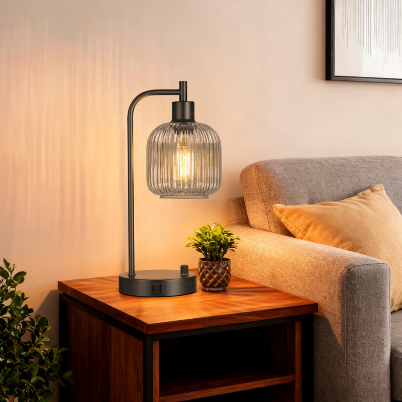 Ensemble de 2 lampes de table vertes en verre avec ports USB A&C pour chambre à coucher, Doré, Vert