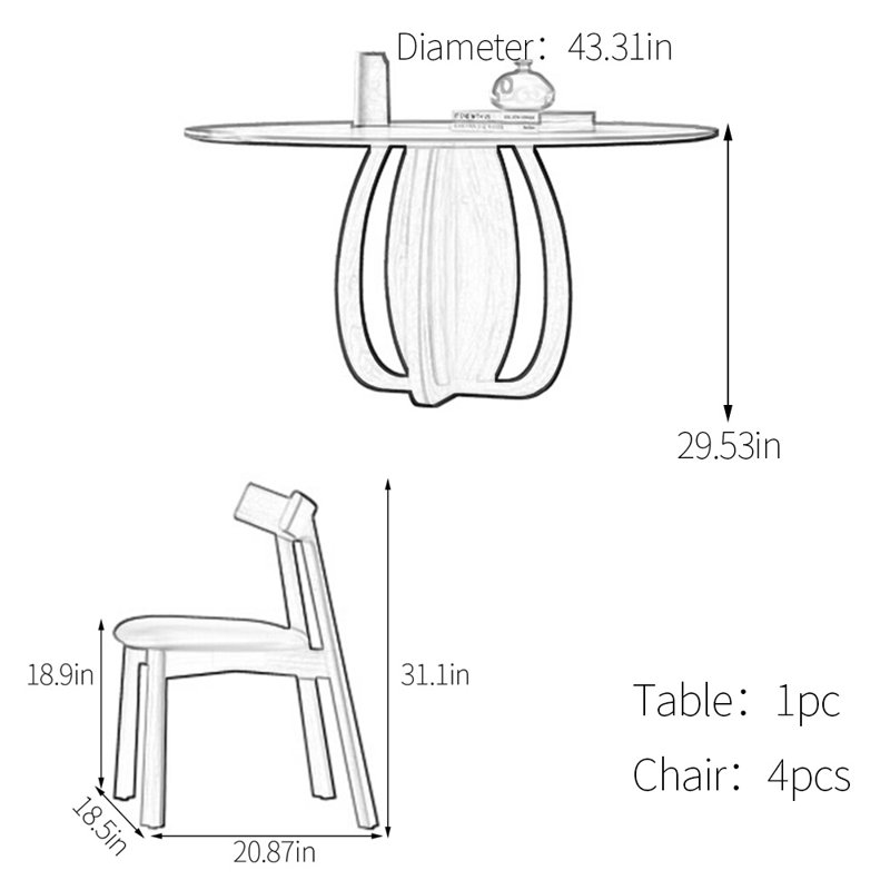Ensemble de table de salle à manger en pierre frittée, H 29,53 po x L 43,31 po x l 43,31 po
