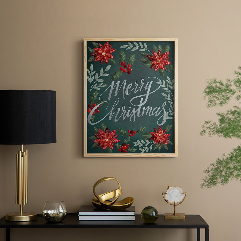 «Red Flowers Christmas II», reproduction encadrée - bois massif, H 15 po x l 12 po, Encadré naturel