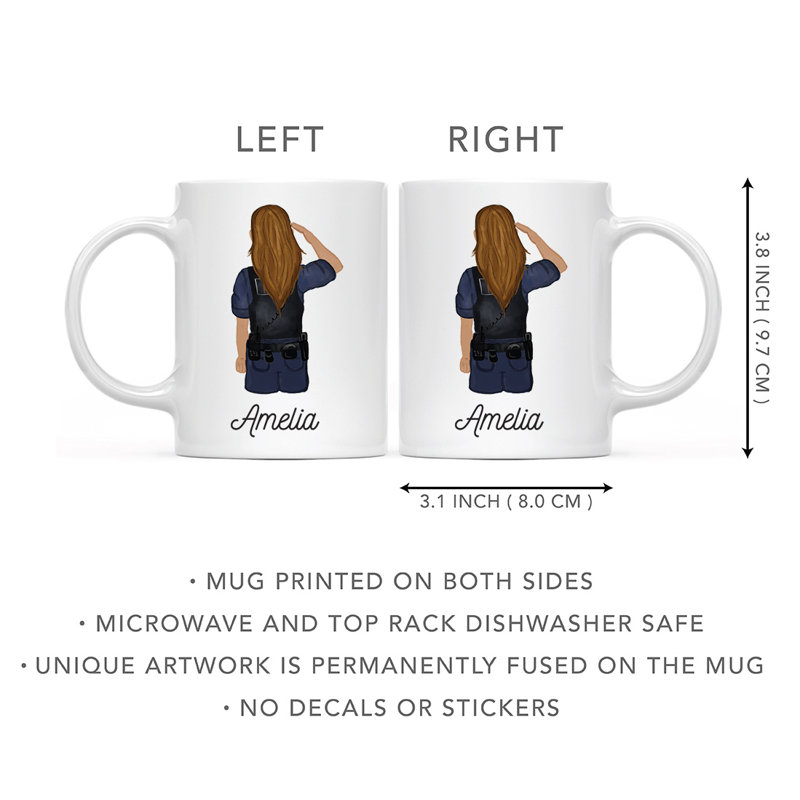 Tasse à café personnalisée, Jaune / brun, femme, agent de police 1, Oui