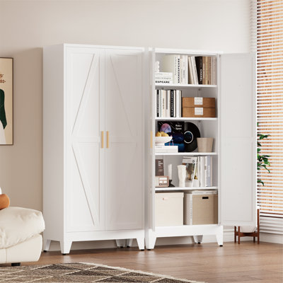 Grande armoire de rangement en métal 71 po avec 2 portes, 4 tablettes réglables et un espace de rangement indépendant