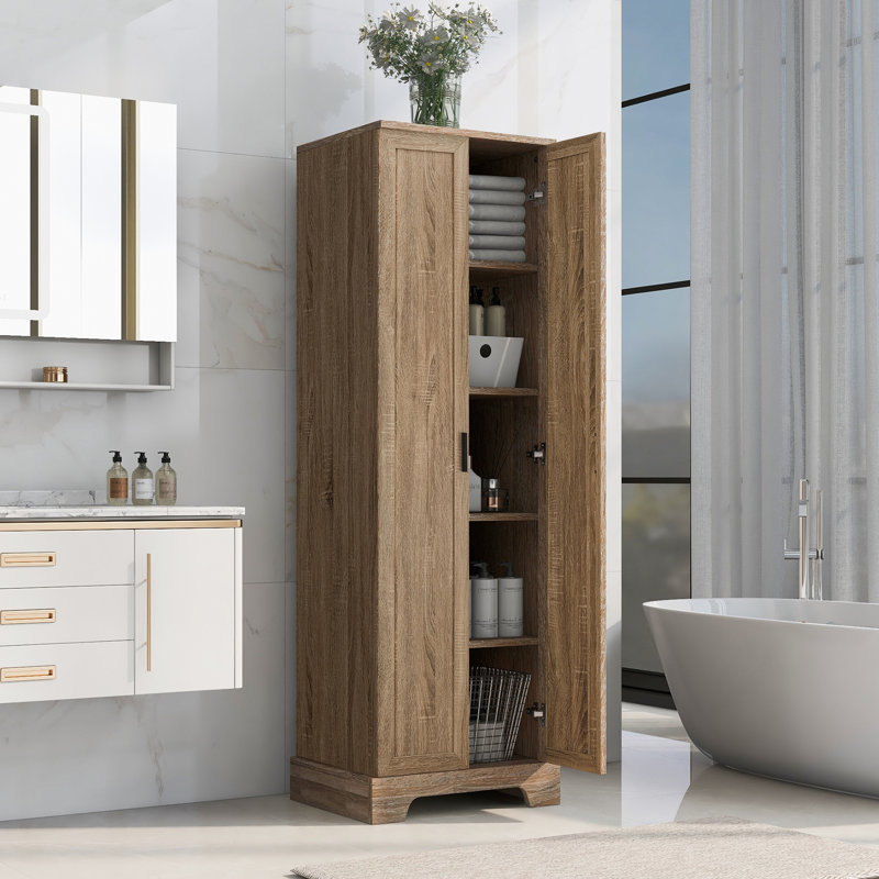 Storage Cabinet With Two Doors - Adjustable Shelf, Mdf Board, Brown, For Bathroom & Office - Bathroom Office Storage Furniture