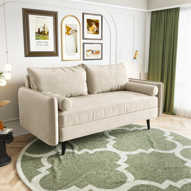 Evalei Velvet Round Arm Sofa, Ivory, 33.5'' H x 70'' W x 32'' D