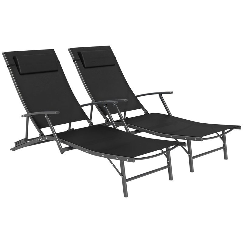 154cm Long Chaise Lounge Set with Cushions, Black