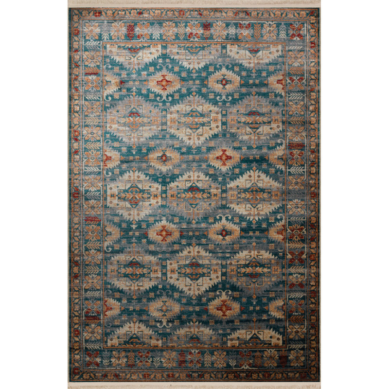 Tapis décoratif bleu / beige, Rectangle 4 pi 11,06 po x 9 pi 10,11 po