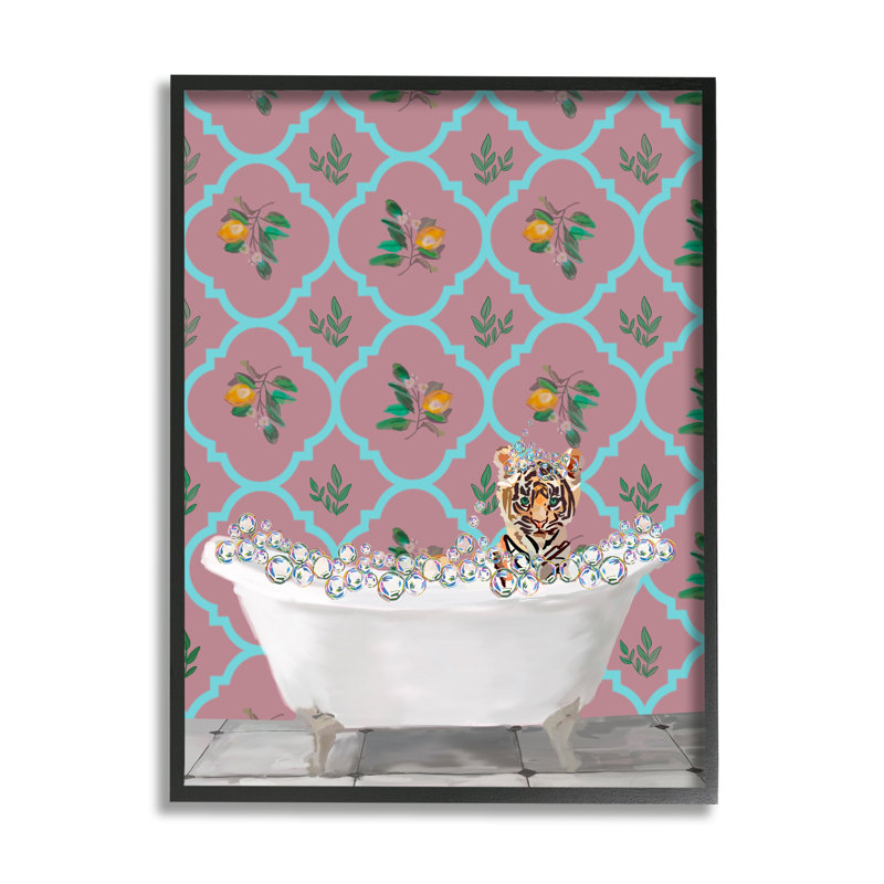 «Stupell Industries Tiger Cub In Bath», art giclée par Amelia Noyes, Giclée encadrée noir minuit