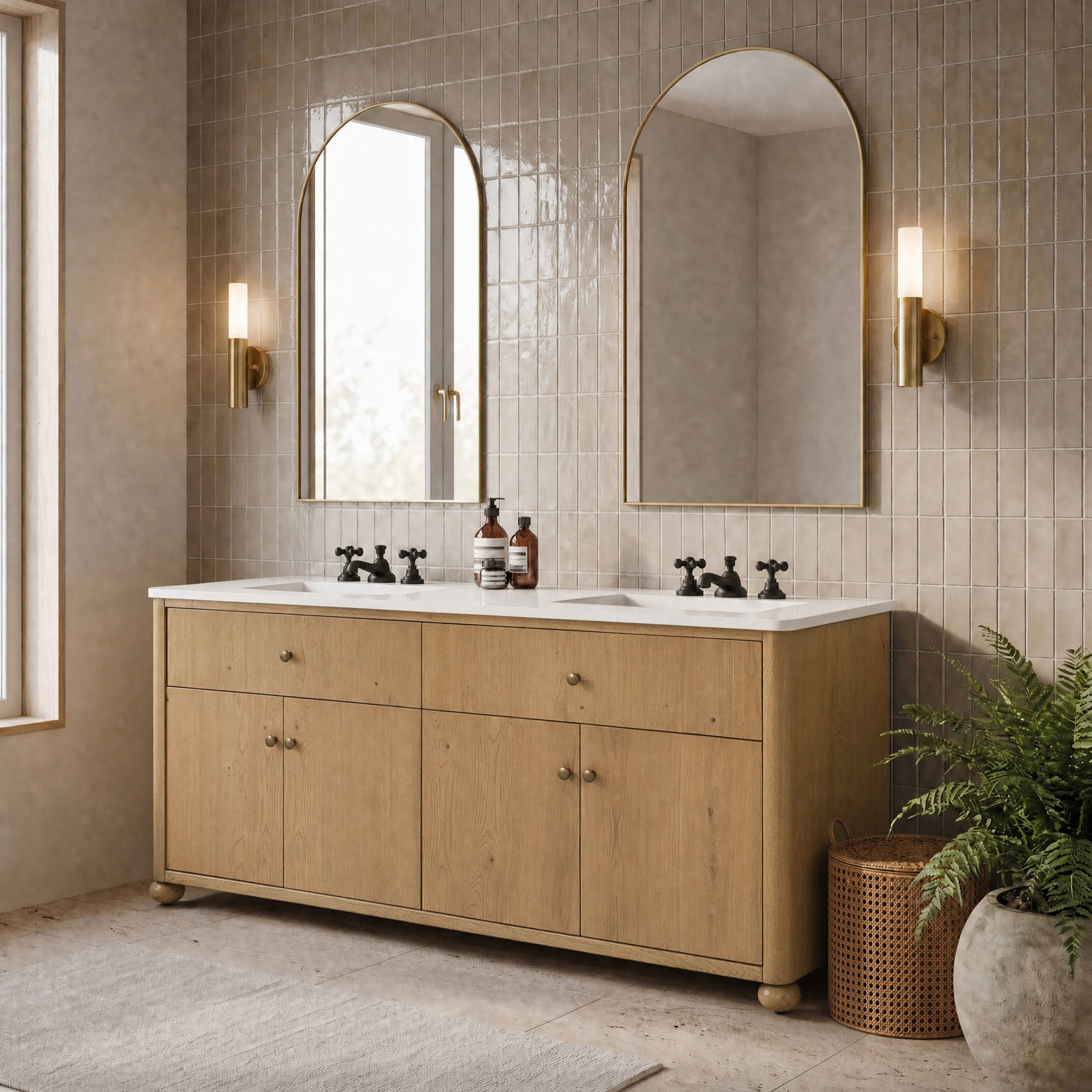 Tata Oak Bunfoot Bathroom Vanity with Quartz Top, 72"