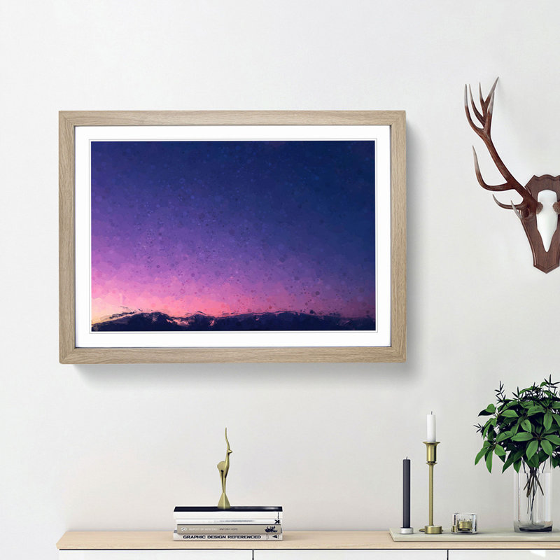 Moon over Iran in Abstract - Picture Frame Graphic Art Print, 62cm H x 87cm W x 2cm D, Oak Framed